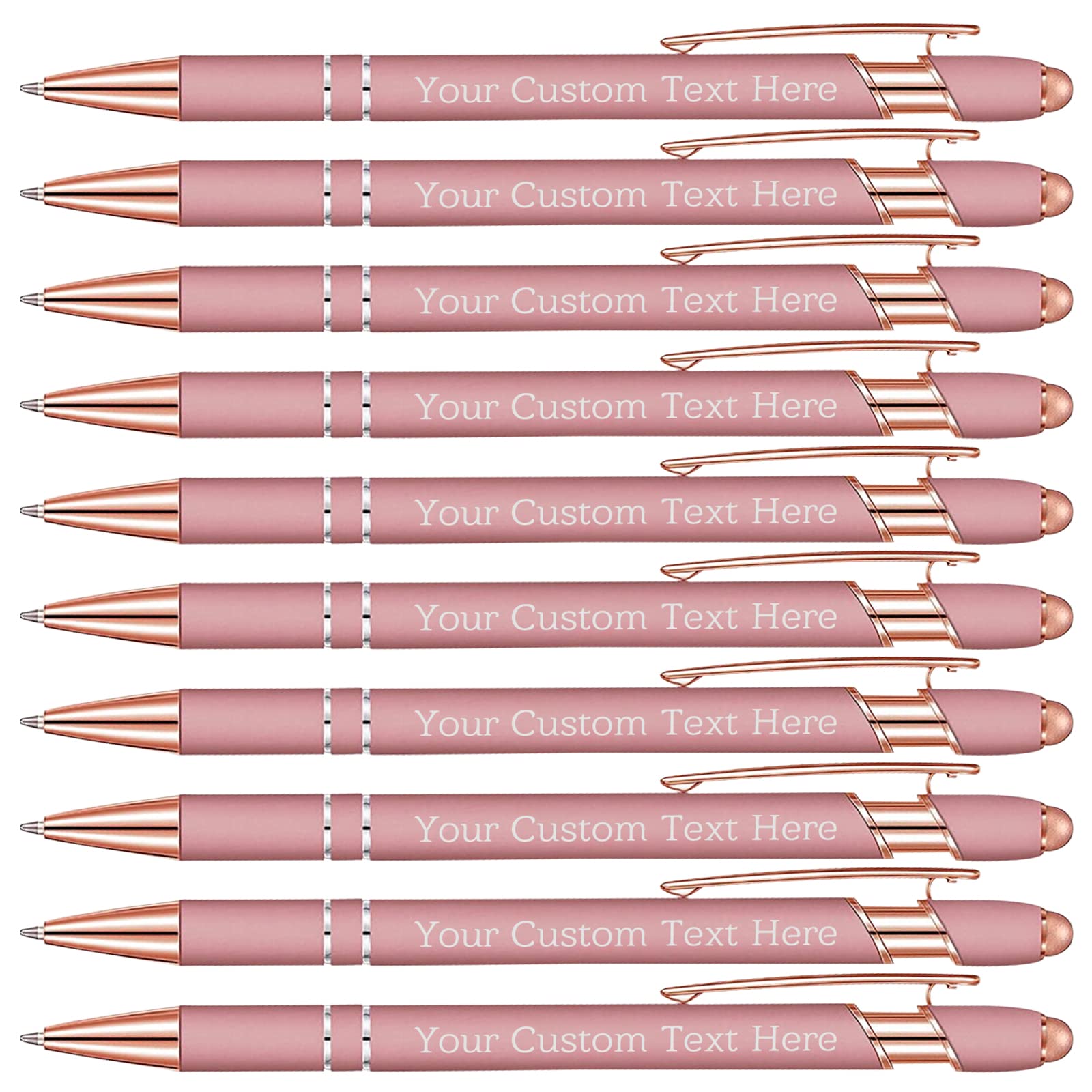 Rose Gold Personalized Custom Pens Free Engraving with Name Logo Message 10 Pack Customized