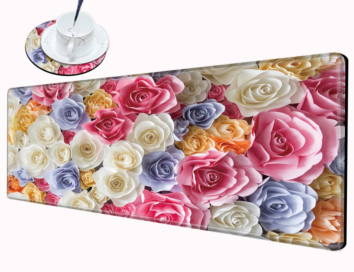 36x12 Desk Mat Pink Rose Mouse Pad Gaming Long Desk Pad Large Mousepad XXL Mouse Mat Extended