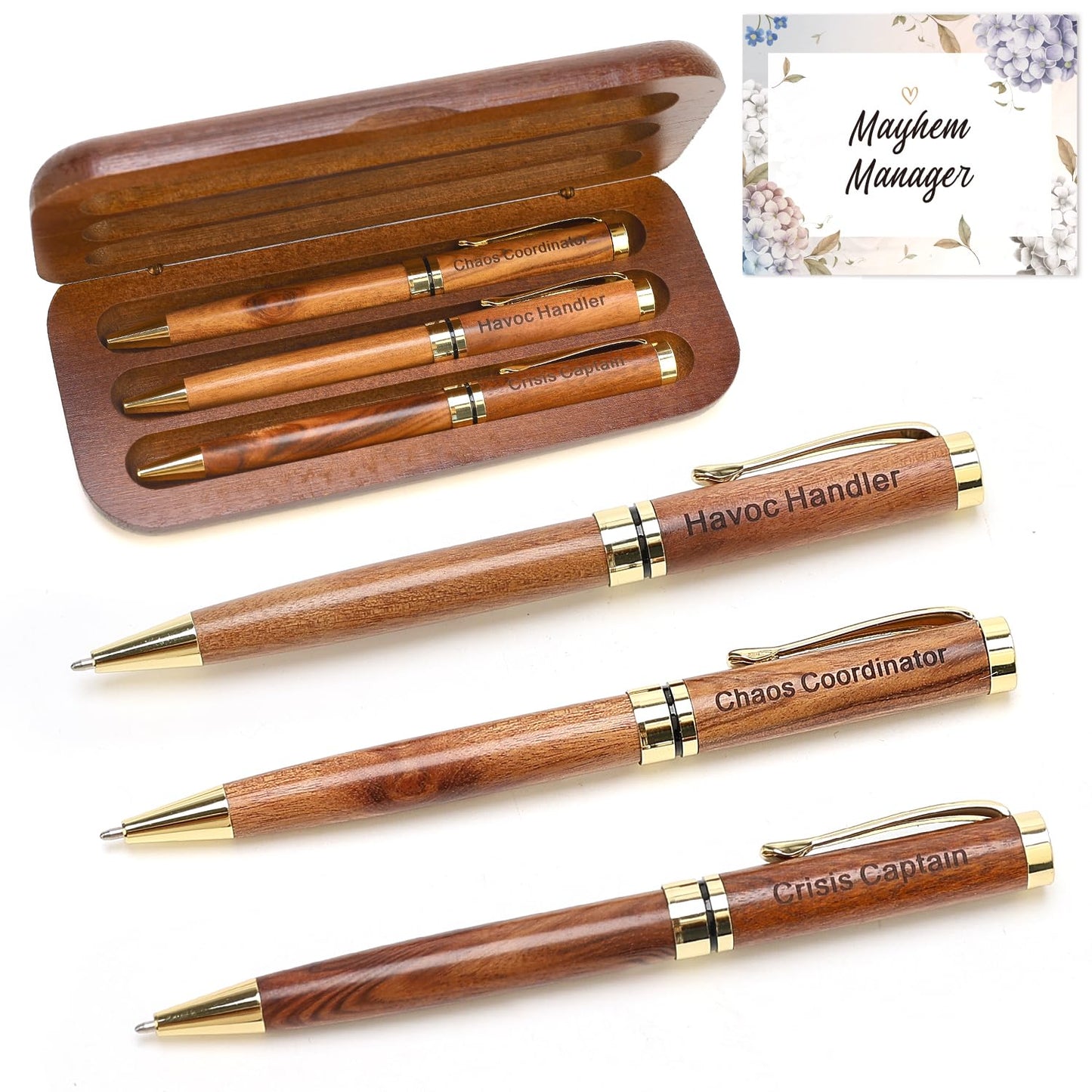 Best Wooden Pen Set with Holder, Chaos Coordinator Gifts for Women Men Pens