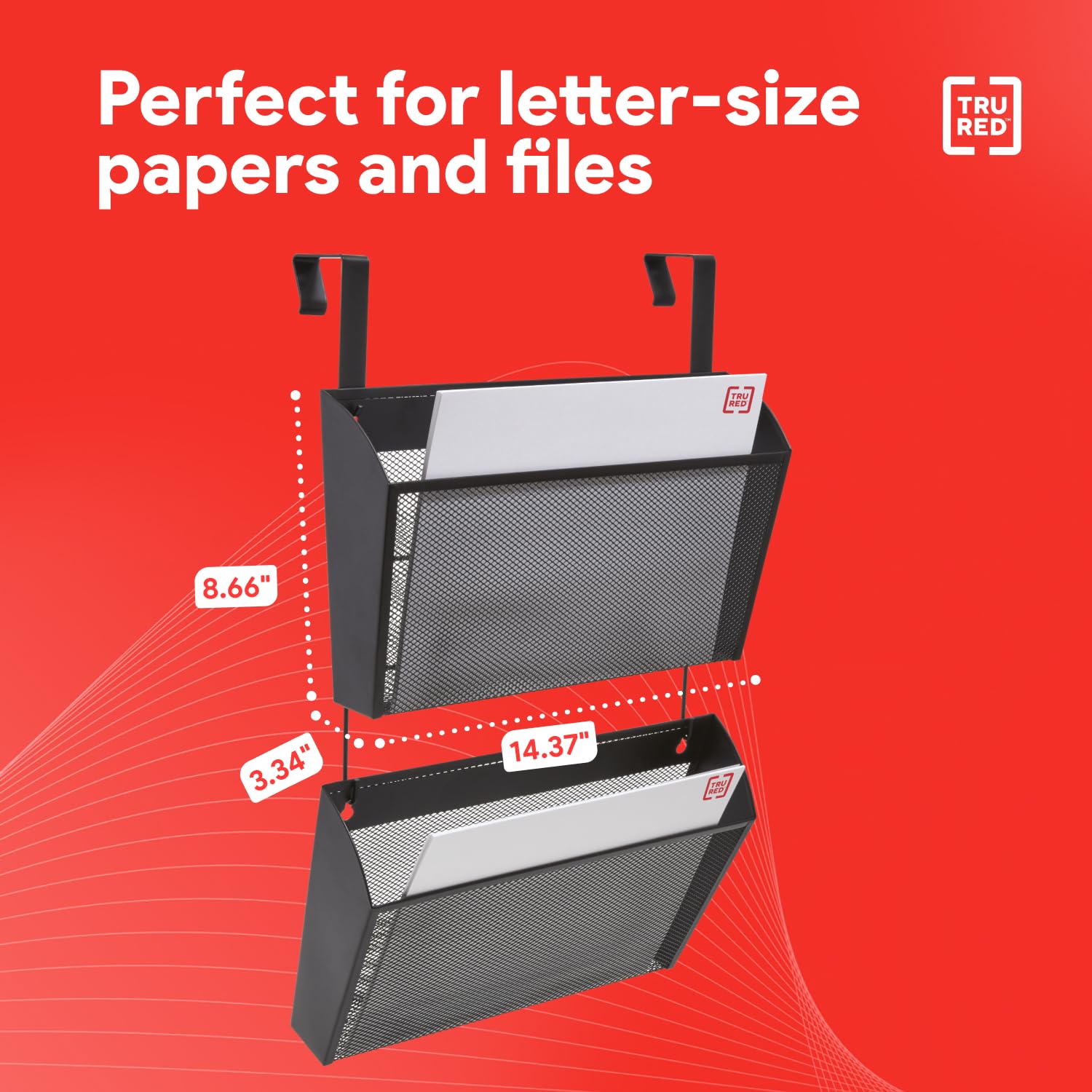 Staples TRU RED Mesh Letter Wall File, 1 - Pocket Hanging Organizer, Black, 2-Pack - Wall - Mounted