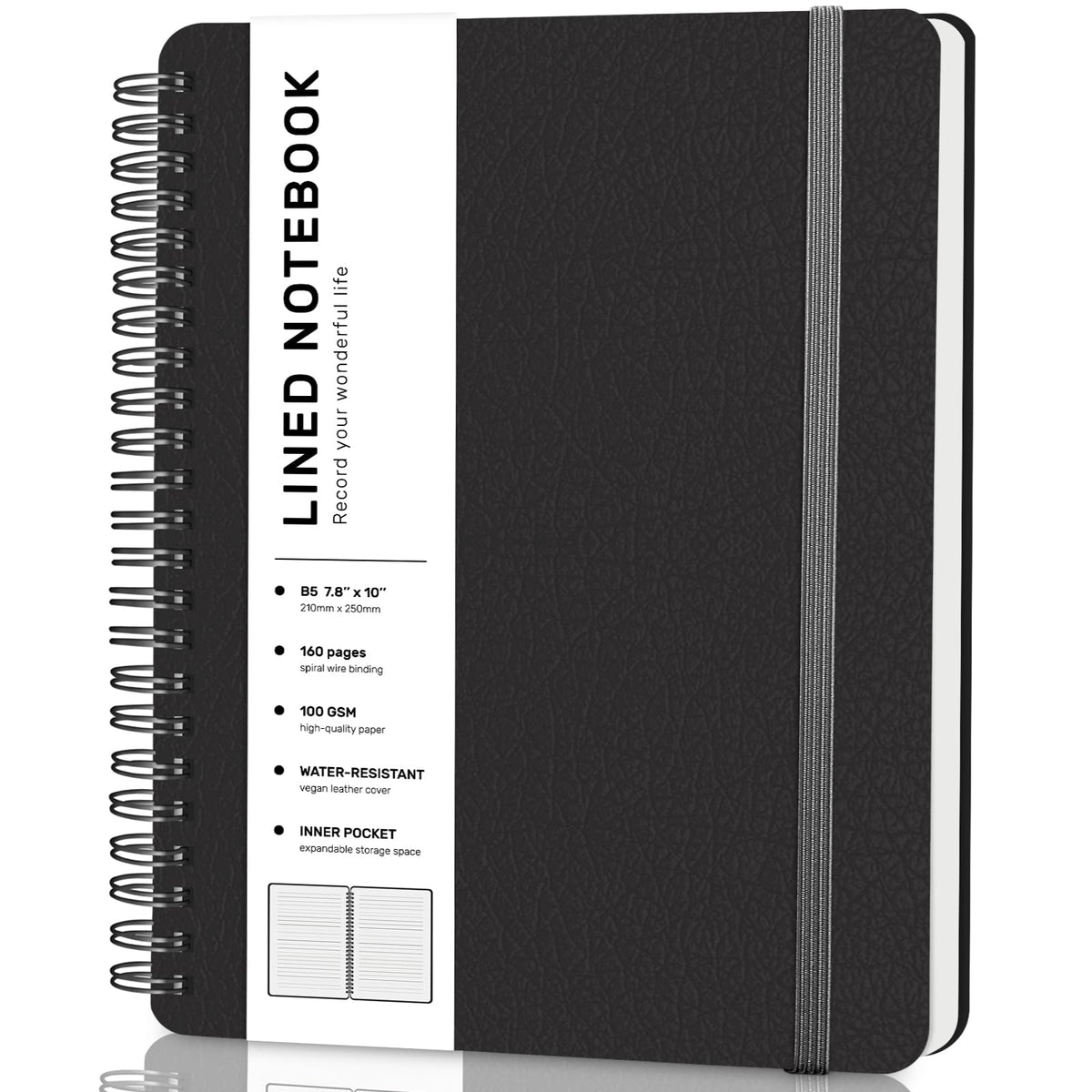 Lined Spiral Notebook for Women, B5 College Ruled Leather Spiral Journals