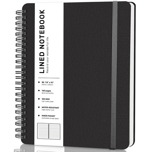 Lined Spiral Notebook for Women, B5 College Ruled Leather Spiral Journals