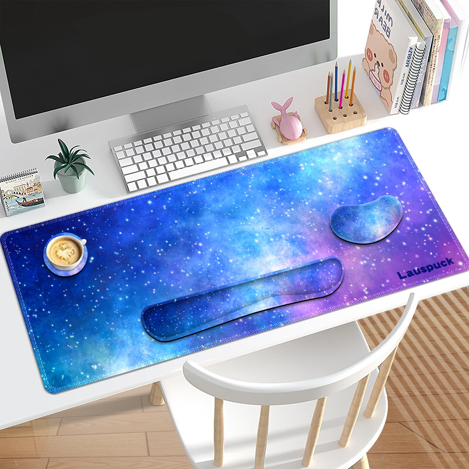 Lauspuck Desk Mat, Gaming Mouse Pad Wrist Rest Support Combo, XXL Large Mousepad + Keyboard Wrist