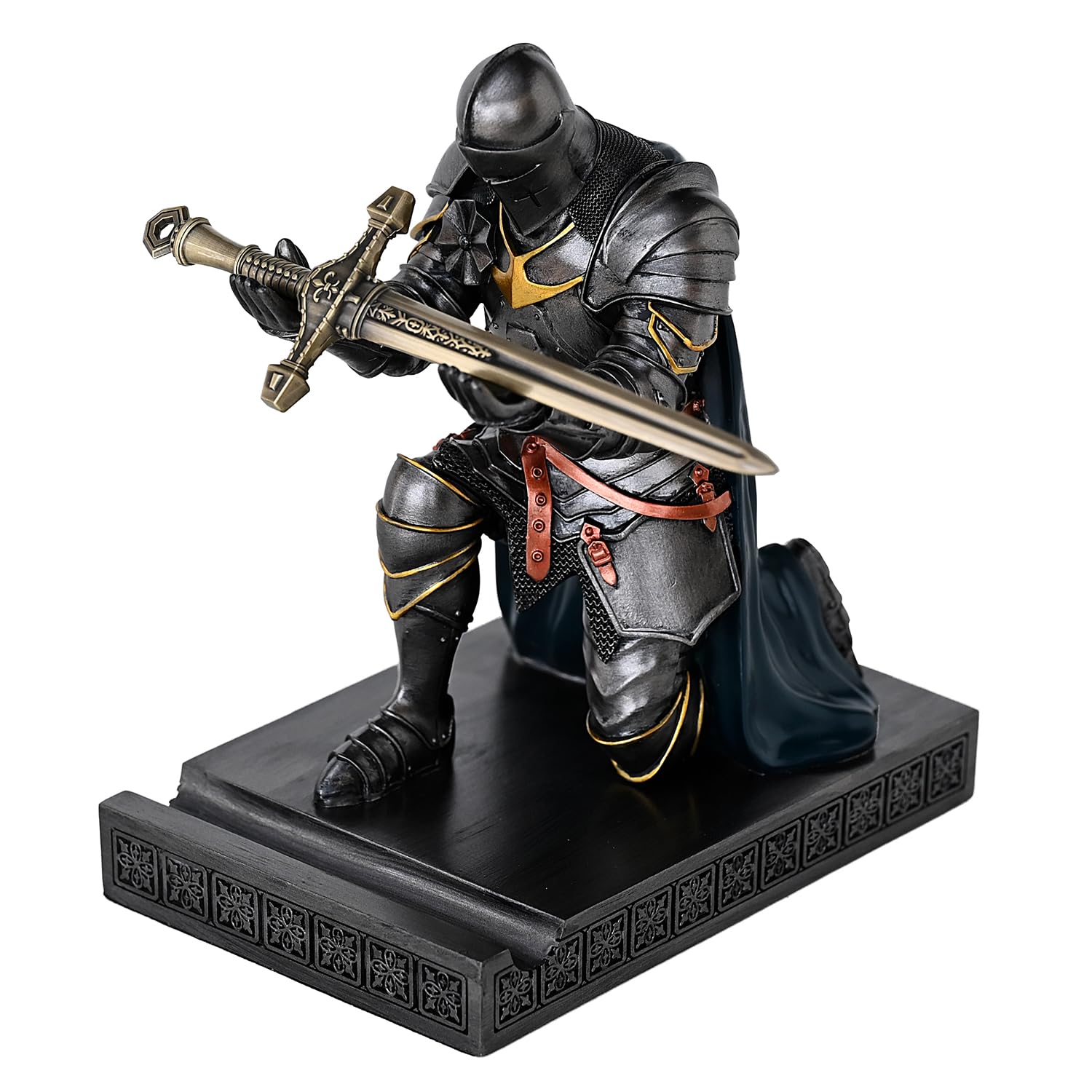 Medieval Armored Knight Pen Holder Figurine Paperweight Phone Stand Irn&Grn