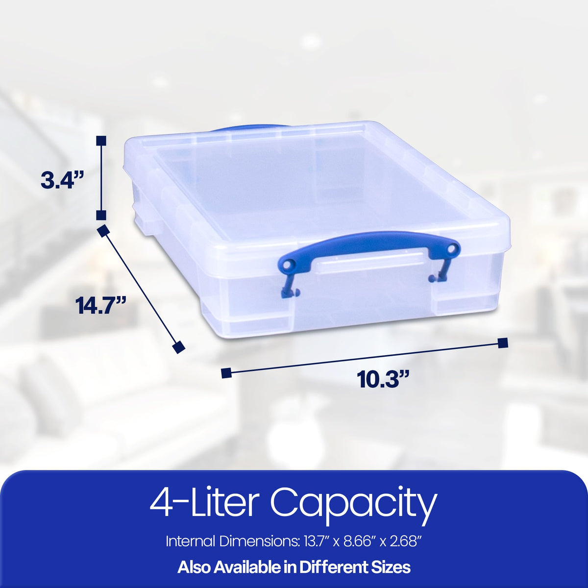 Really Useful Box 4C Plastic Stackable Storage Container with Snap Lid and Built in Clip Lock