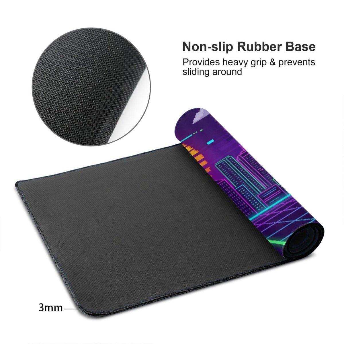 XXL Extended Gaming Mouse Pad, Cyberpunk Neon Synthwave Desk Mat Pixel