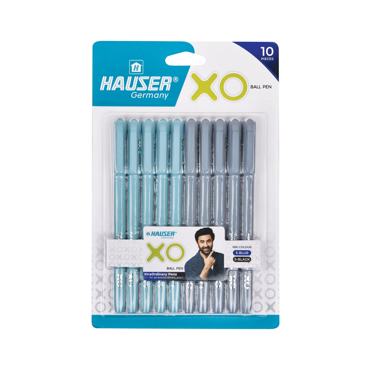 Hauser XO Ball Pen Combo Pack | Solid Body Type With Ultra Durable Tip | 10 Pcs Blue Ink & 10 Pcs