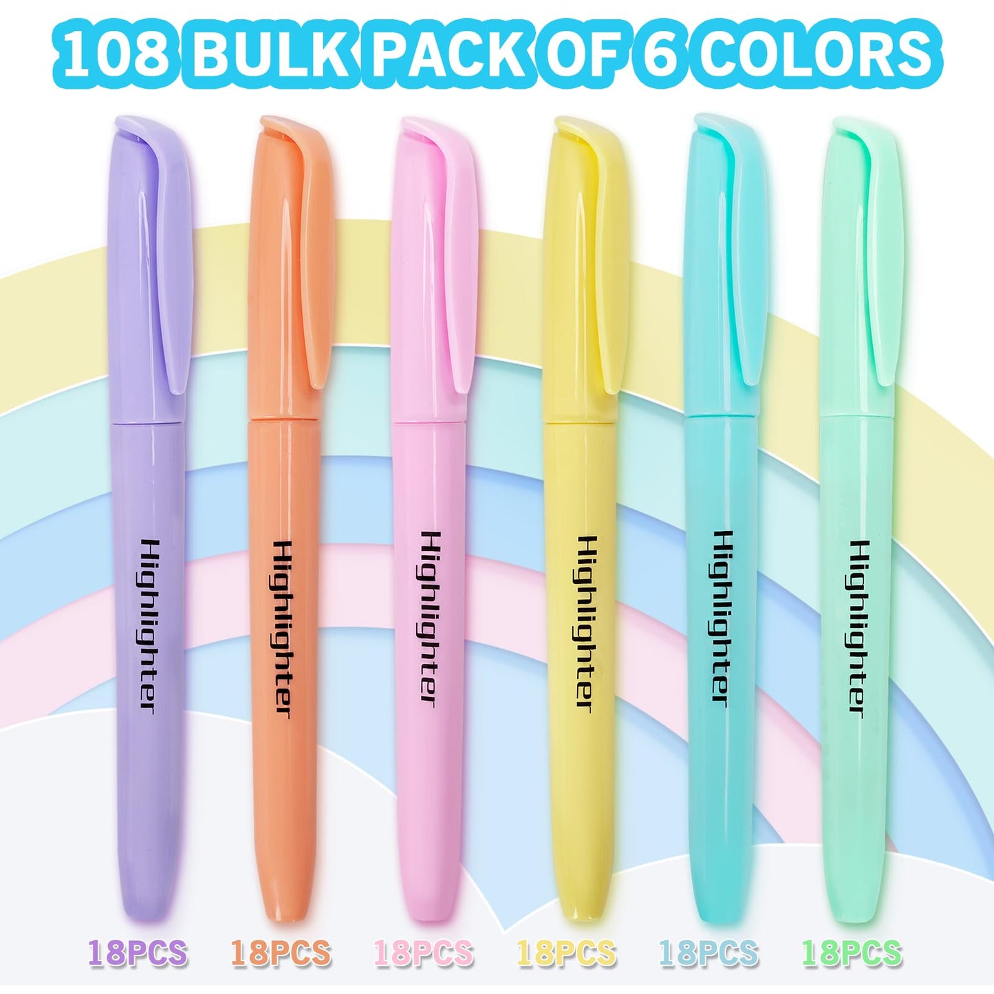 YEGEER Highlighters Bulk, Chisel Tip Dry-Quickly Highlighter Markers, 108 Count-6 Assorted Colors