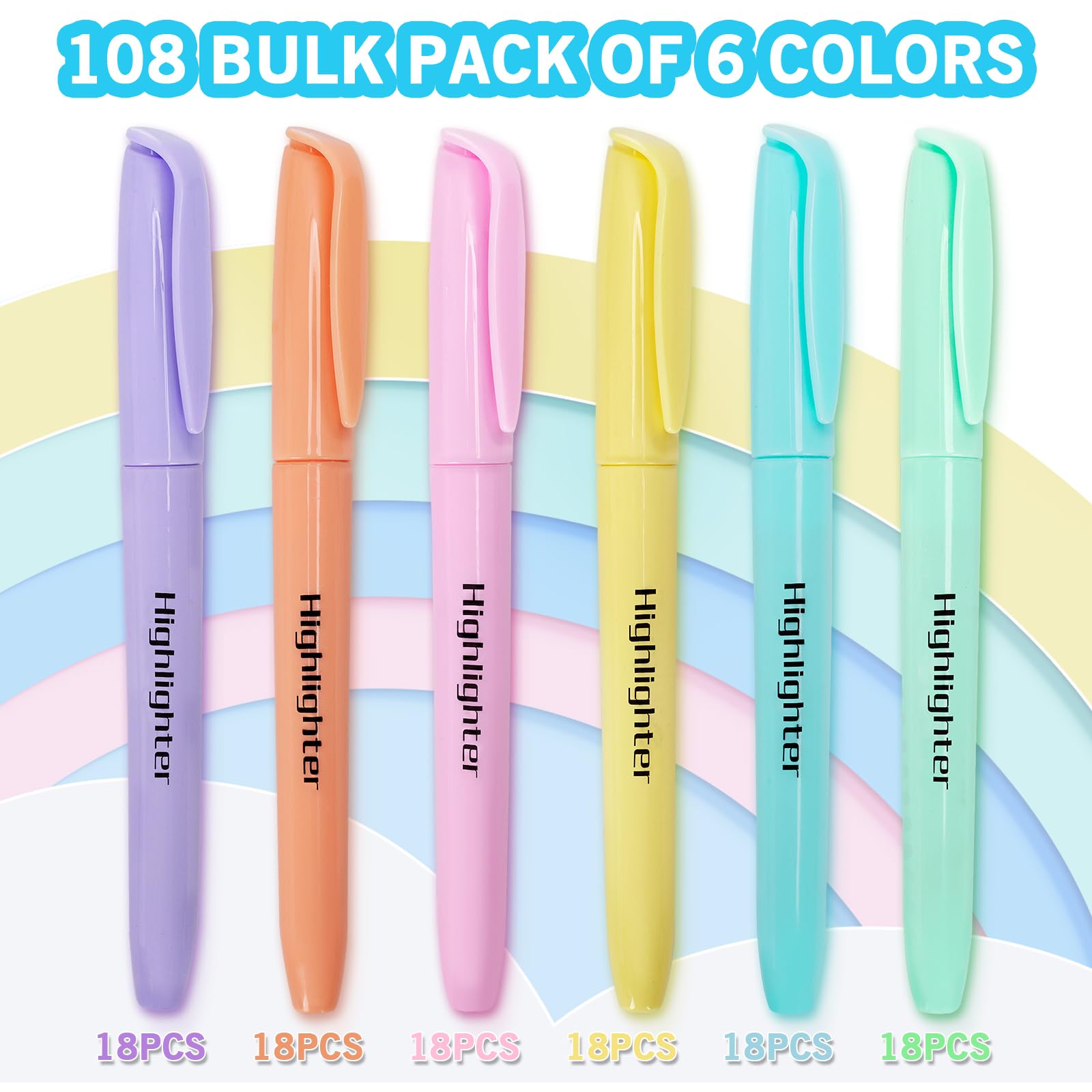 YEGEER Highlighters Bulk, Chisel Tip Dry-Quickly Highlighter Markers, 108 Count-6 Assorted Colors
