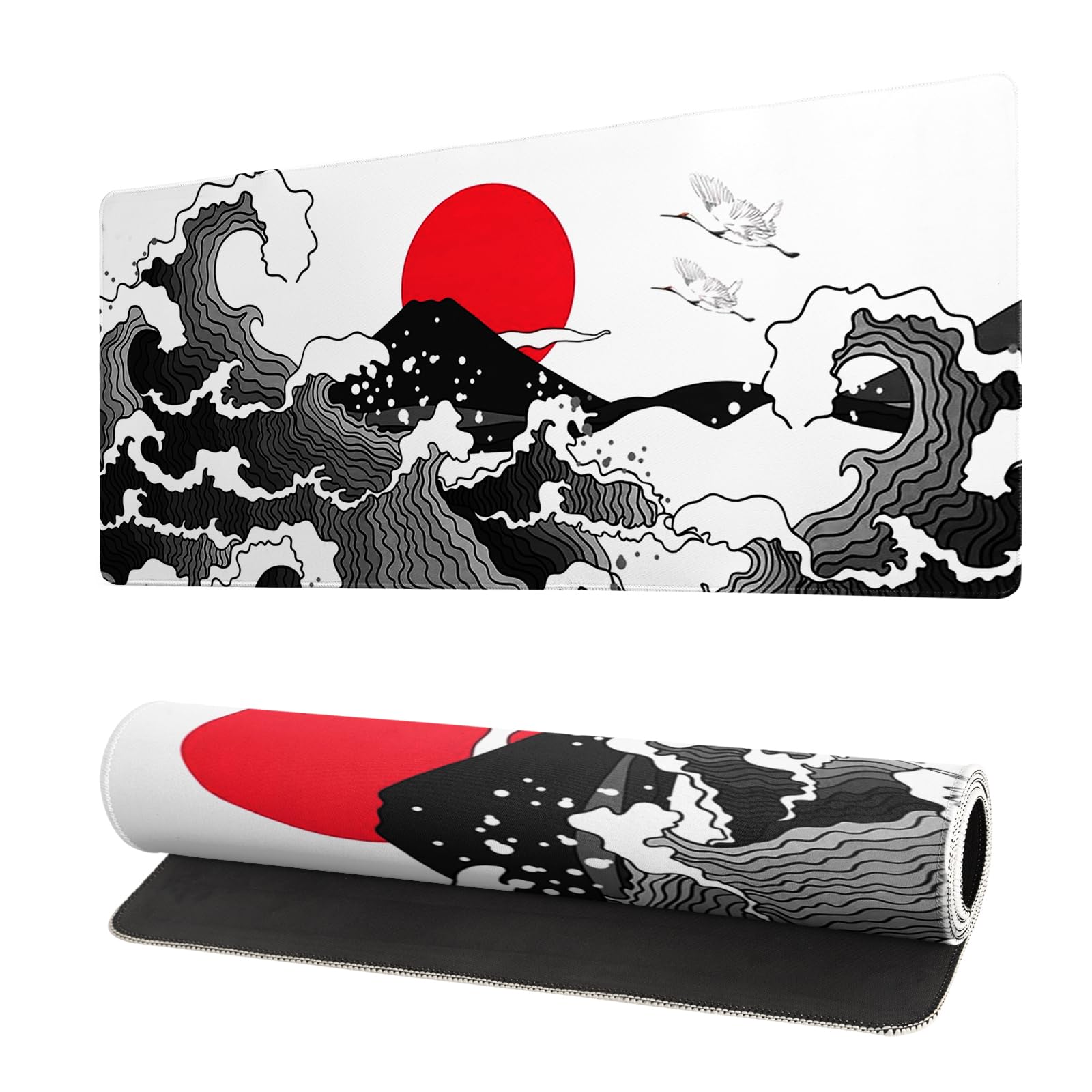 Japanese Red and Black Wave Gaming Mouse Pad Extended Large Mouse Mat Desk Pad Sea Texture Non-Slip