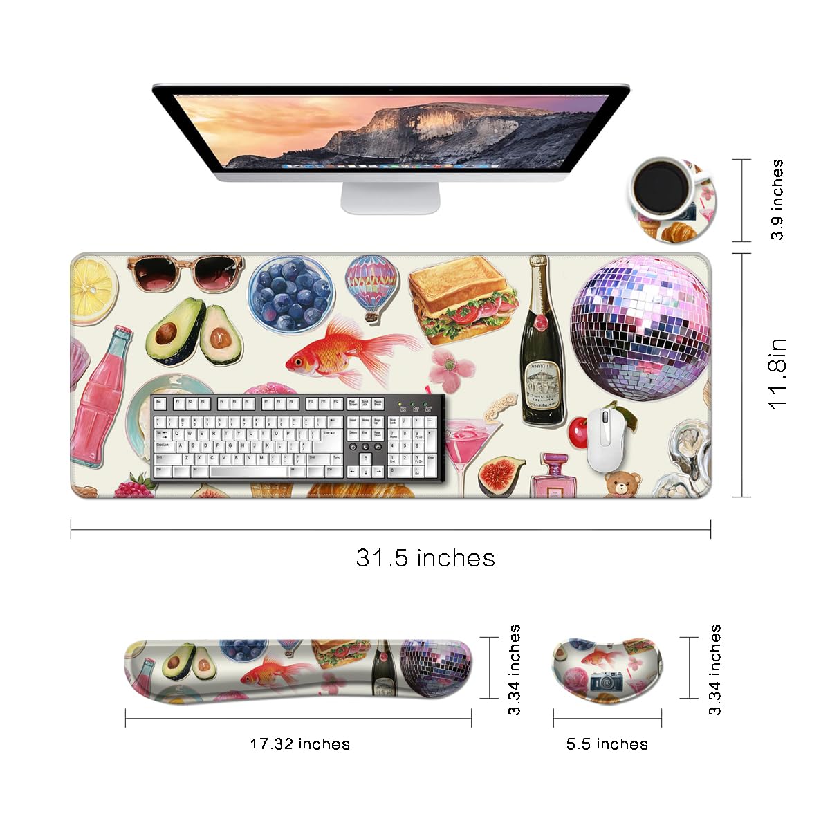 MIBITRI Keyboard Mouse Pad Set, Extended Gaming Mouse Pad+Ergonomics Keyboard Wrist Rest Support