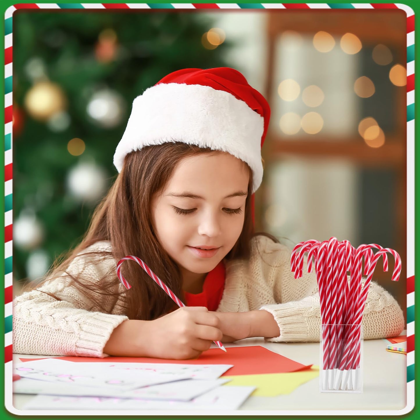Zealor 100PCS Christmas Candy Cane Pen Christmas Ballpoint Pens with Black Ink Office School