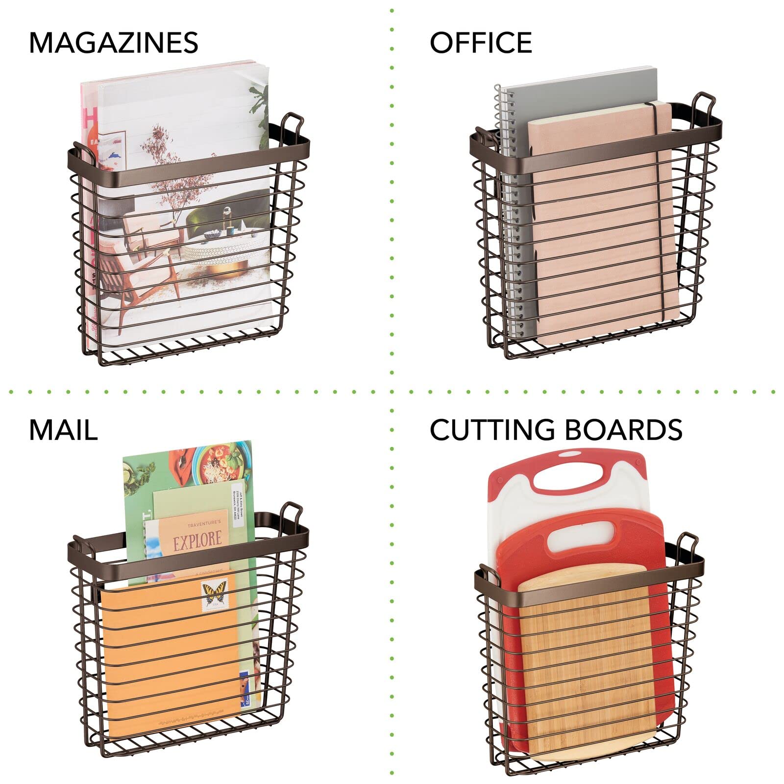 mDesign Metal Wire Farmhouse Wall Mount Magazine Holder, Home Storage Organizer - Space Saving Rack