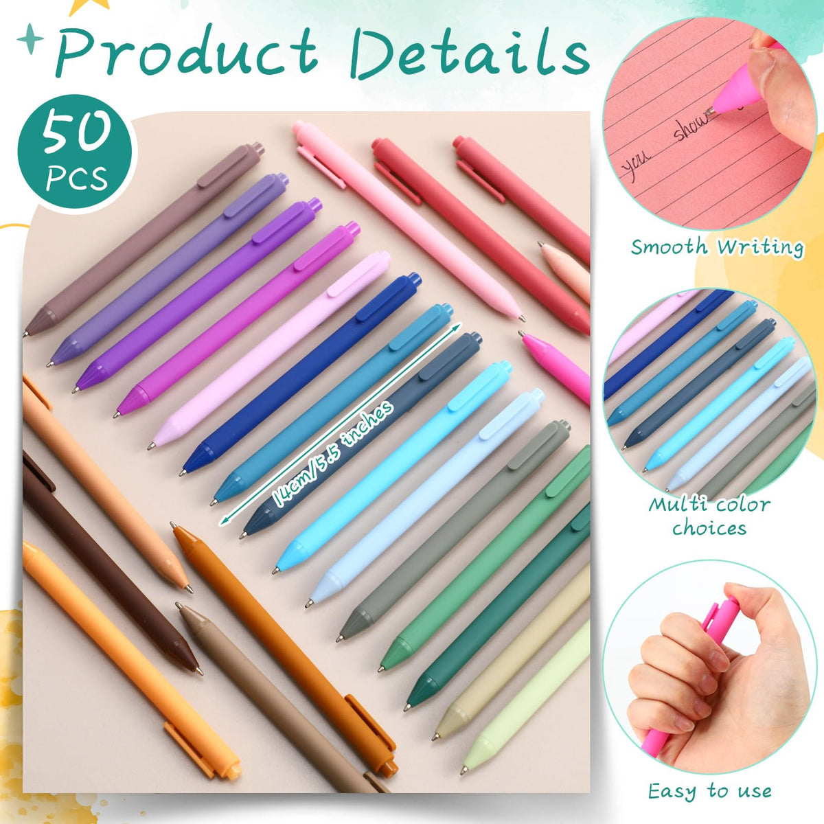 Dinifee 50 Pcs Ballpoint Gel Pens Bulk Retractable, Morandi