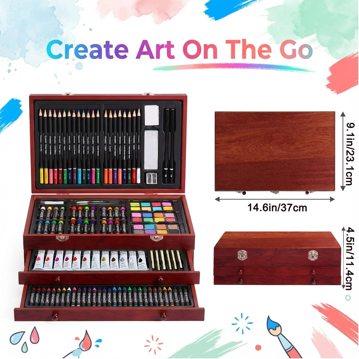 COOL BANK Wooden Deluxe Art Set with Acrylic Paints Colored Pencils & Drawing Pads, Holiday