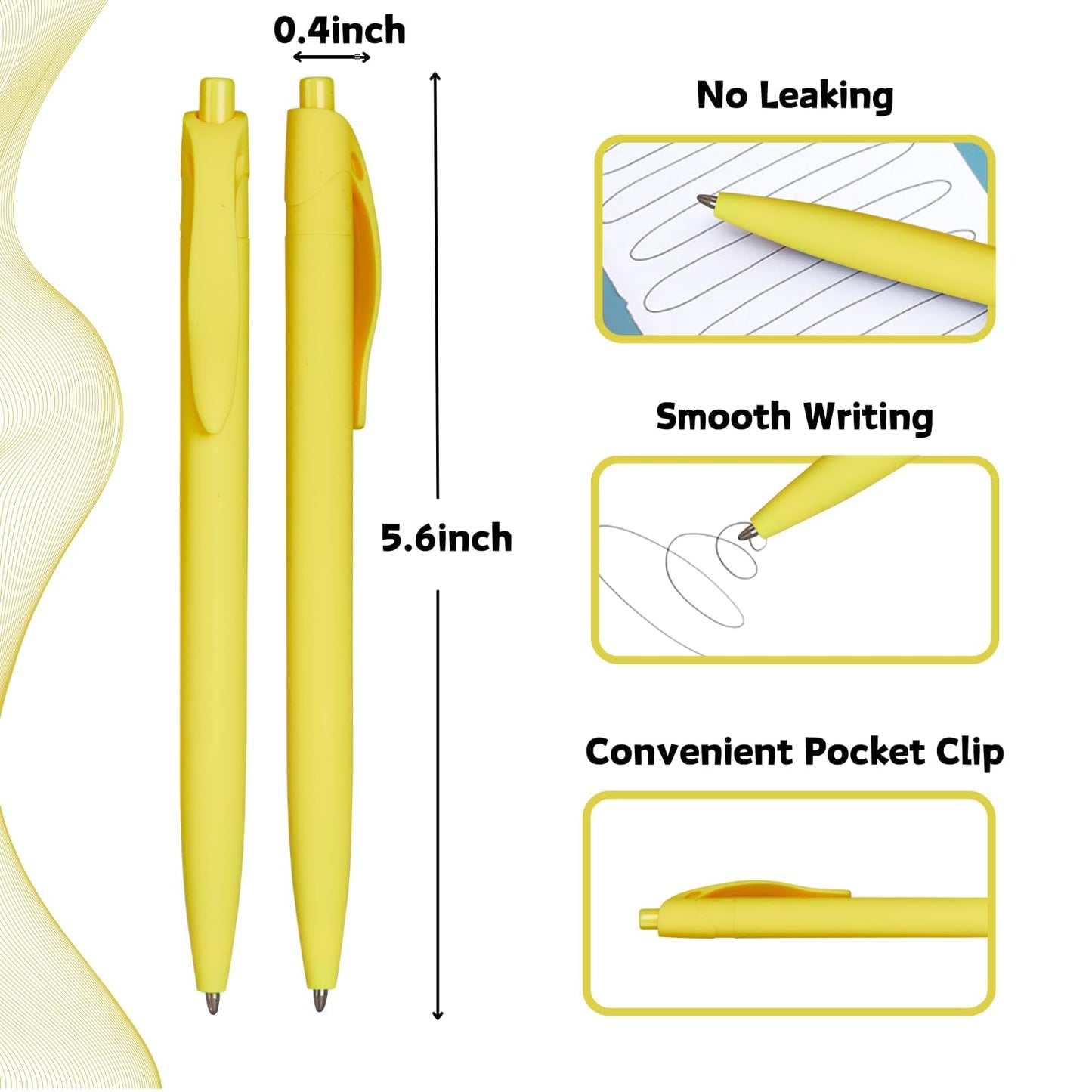 Wiaziert BallPoint Pens, 50 Pack (BLACK Ink),Bulk Pens, Yellow Barrel,Click Pens for Office Home