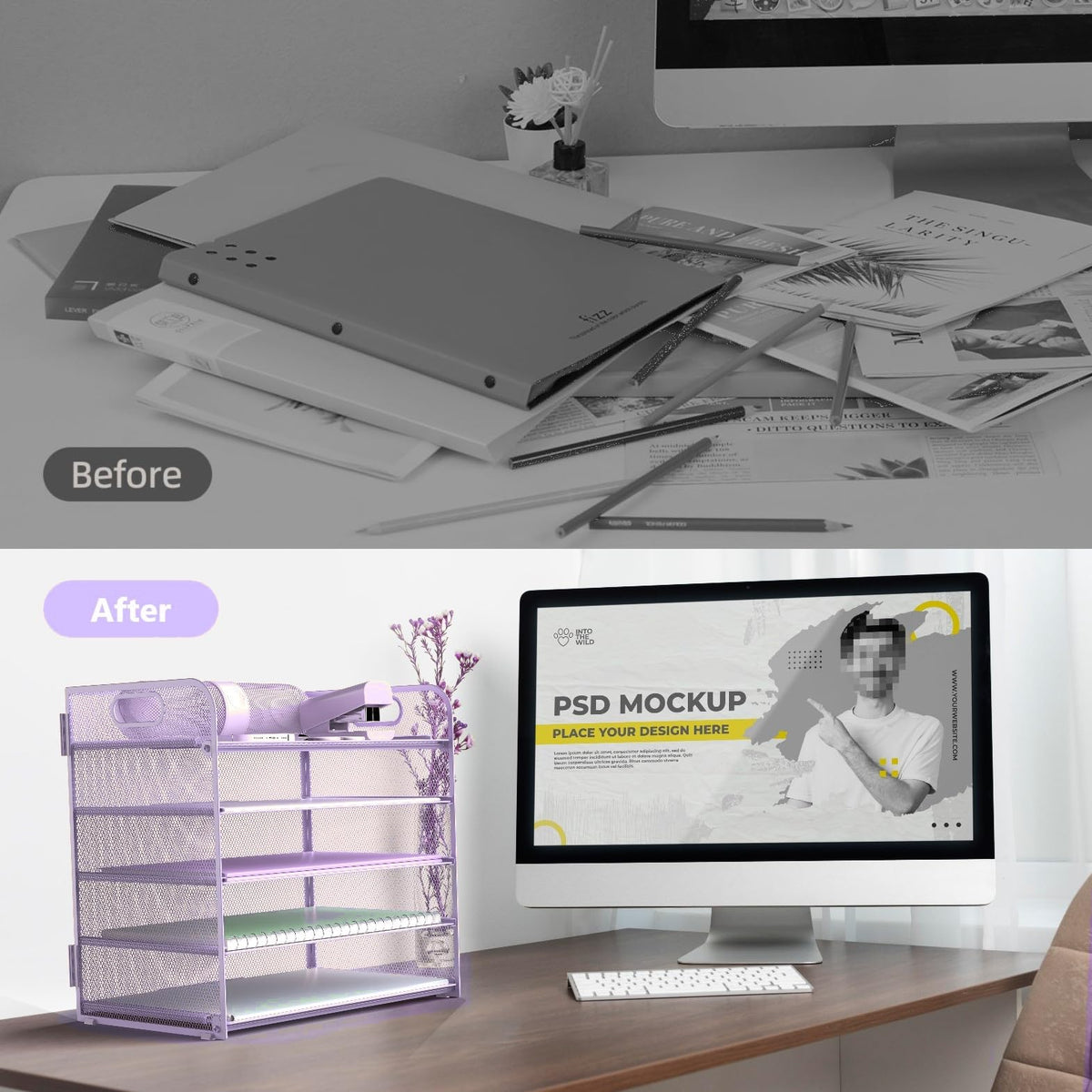 Letter Tray Paper Organizer 5-Tier Desk Organizer File Organizer Paper Holder with Handle, Metal
