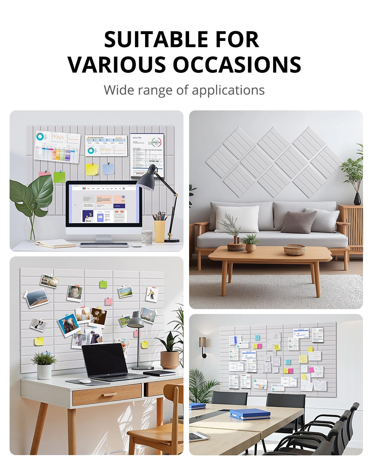 Woovio Cork Board, 48"x36" Felt Bulletin Board with Self Adhesive White