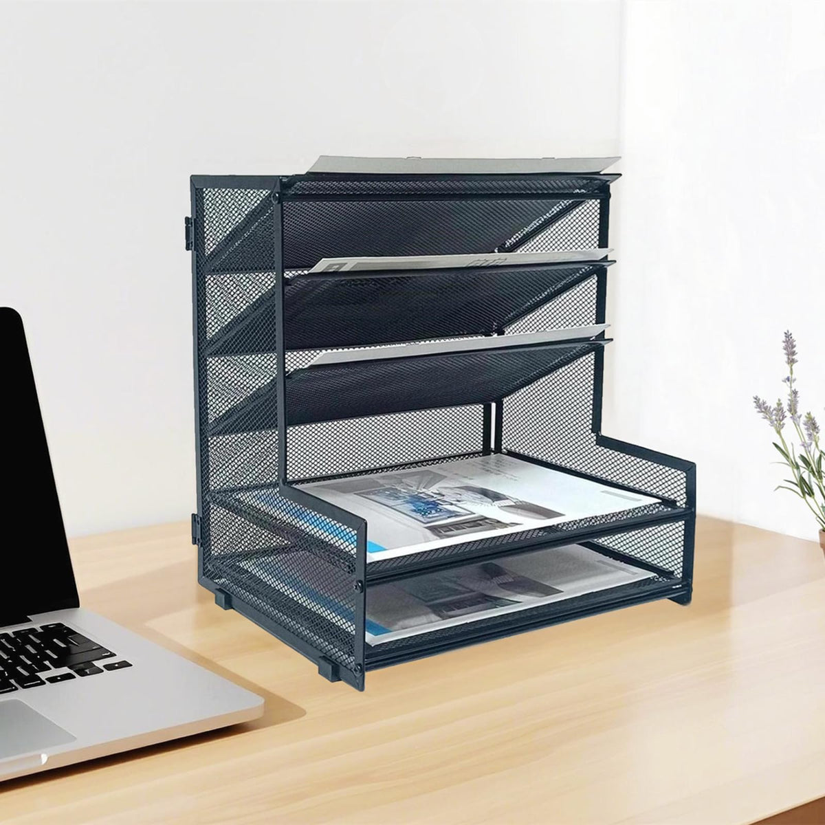 SETTFRFE 5-Tier Metal Desk File Organizer, File Tray Rack