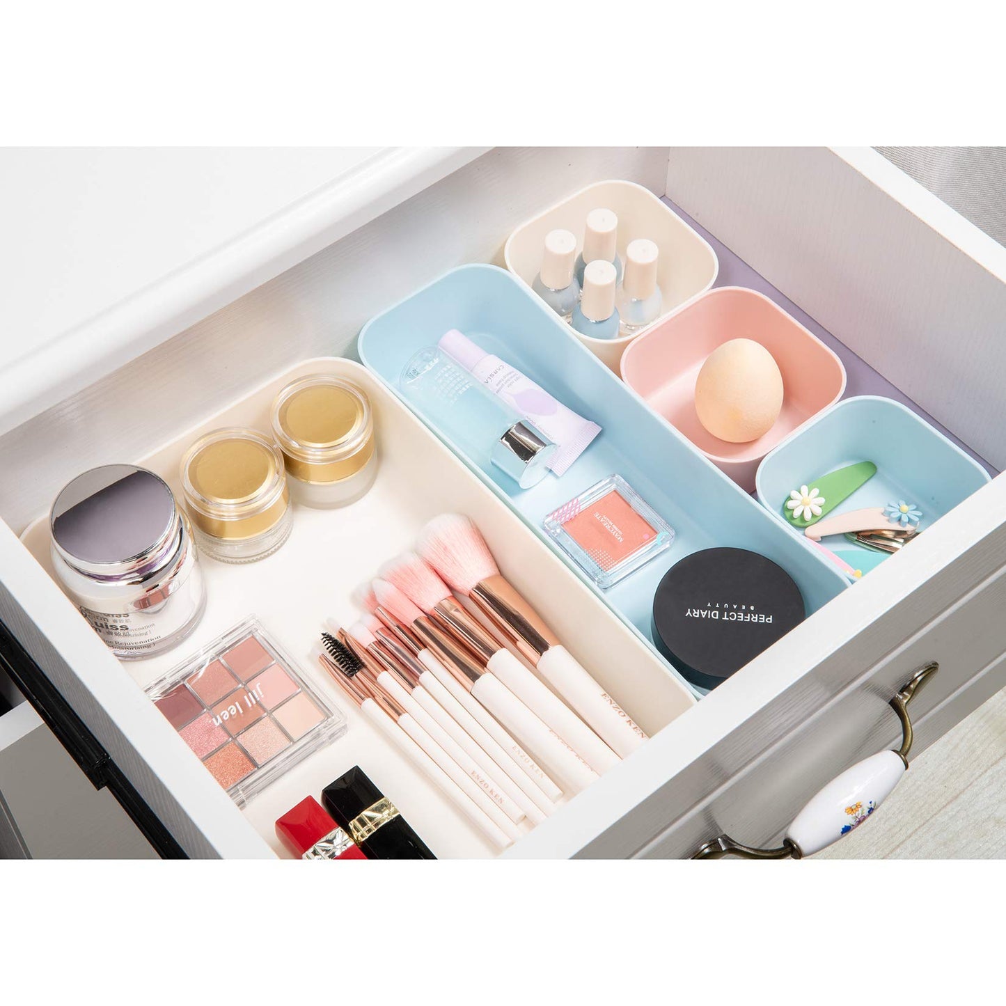 Backerysupply (9 Piece Set) Large Size Plastic Desk Drawer Organizers For Makeup Bathroom Office