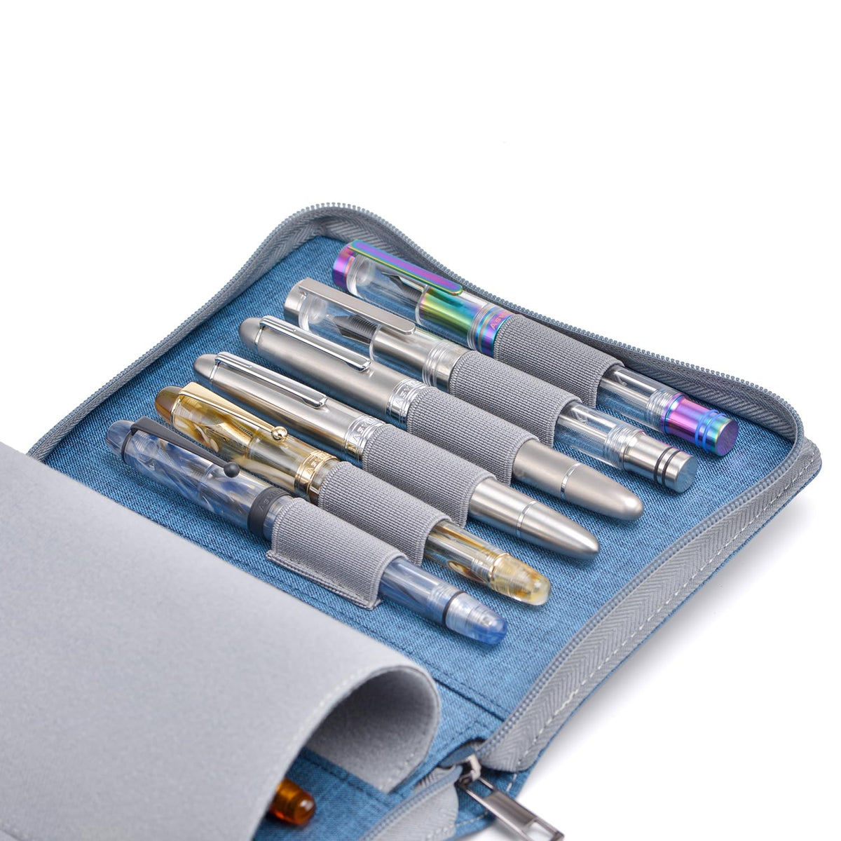 Asvine 12 Fountain Pen Case Blue Organizer Bag - Premium Waterproof Canvas Pen Display Holder