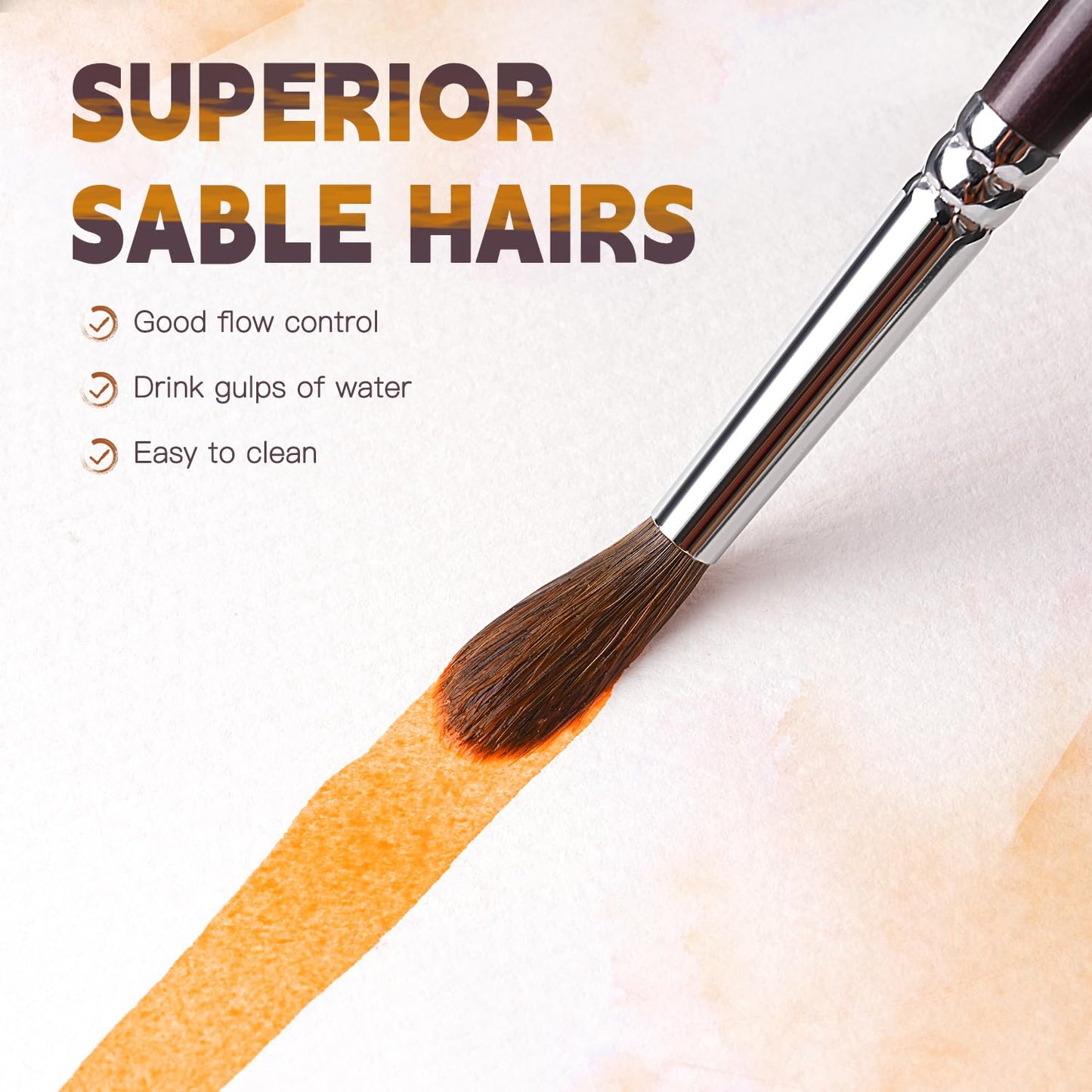 Fuumuui Sable Watercolor Brushes, Professional 10Pcs Sable Paint Brush Set Variety Shapes with