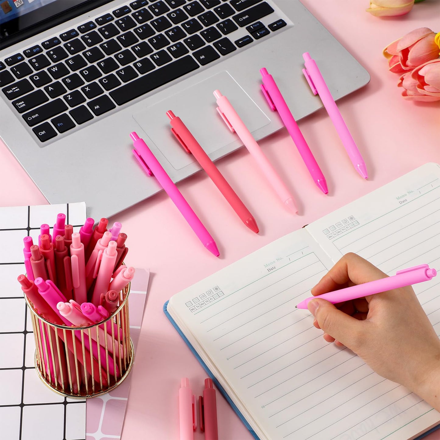 Dinifee 100 Pcs Ballpoint Gel Pens Bulk Retractable, Pink Series