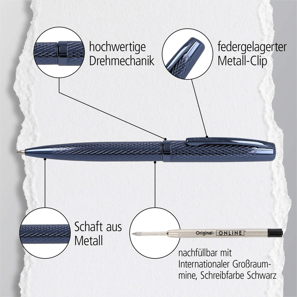 Online Eleganza Diamond Night Ballpoint Pen, High-Quality Metal Ballpoint Pen, Blue, Replaceable