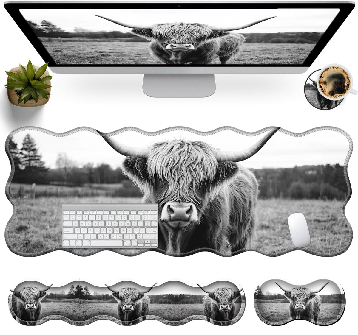 Office Mouse Pad Set with Wrist Support, Large 31.5"x11.8" Desk Mat, Ergonomic Memory Foam Keyboard