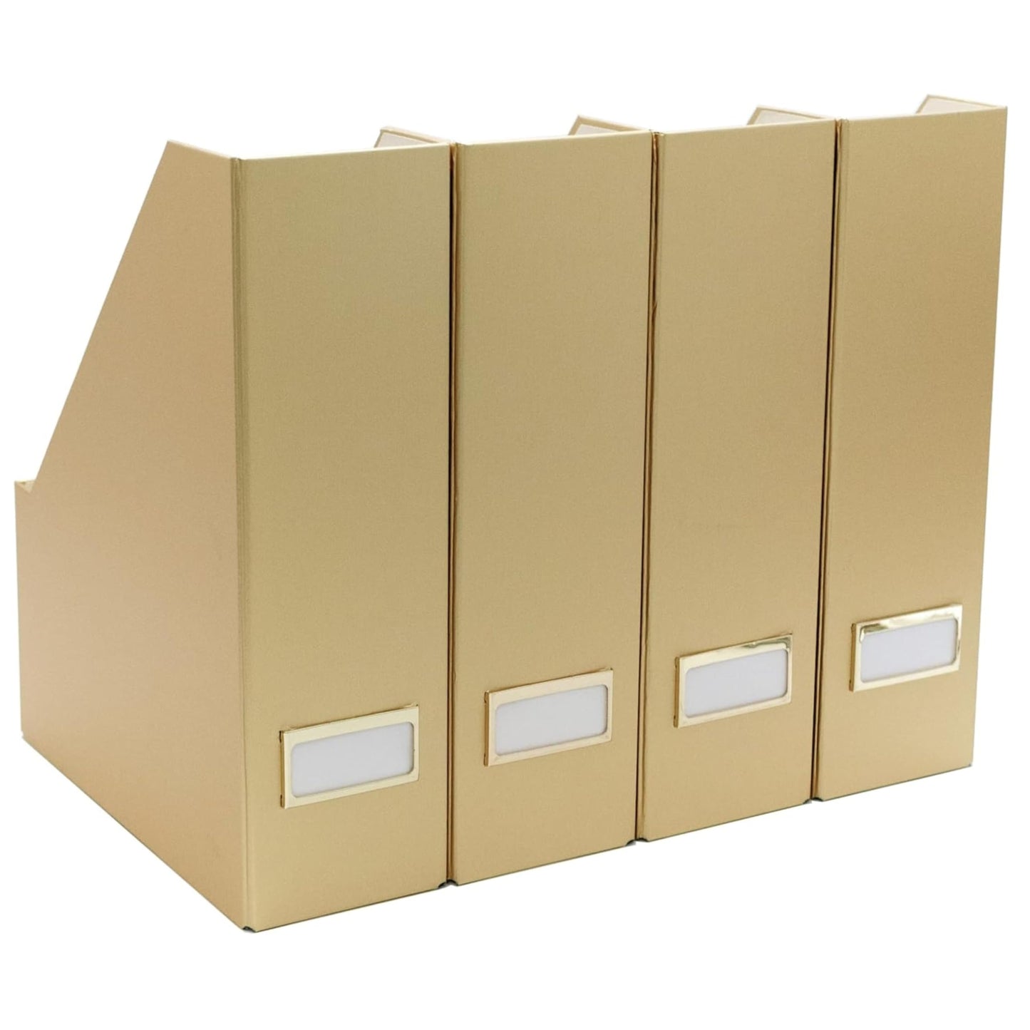 BLU MONACO | Gold Cardboard Magazine File Holder Set of 4 | Vertical Magazine File Holder for