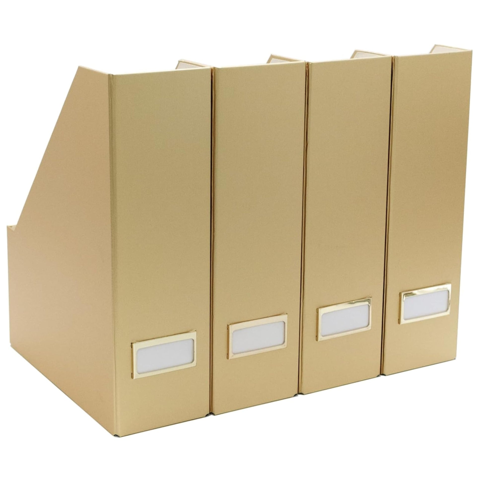BLU MONACO | Gold Cardboard Magazine File Holder Set of 4 | Vertical Magazine File Holder for