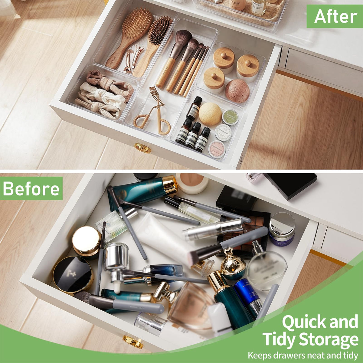 DUHARS 6 PCS Clear Plastic Drawer Organizer, Large 15" X 6" 3-Size Acrylic Stackable Kitchen Drawer