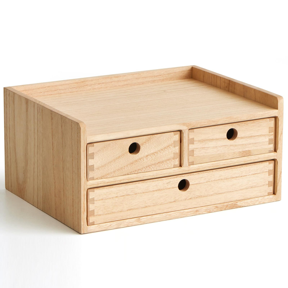 KIRIGEN Wooden Desk Organizer with 3 Drawers and Top Tray Natural DT2D3C-NA