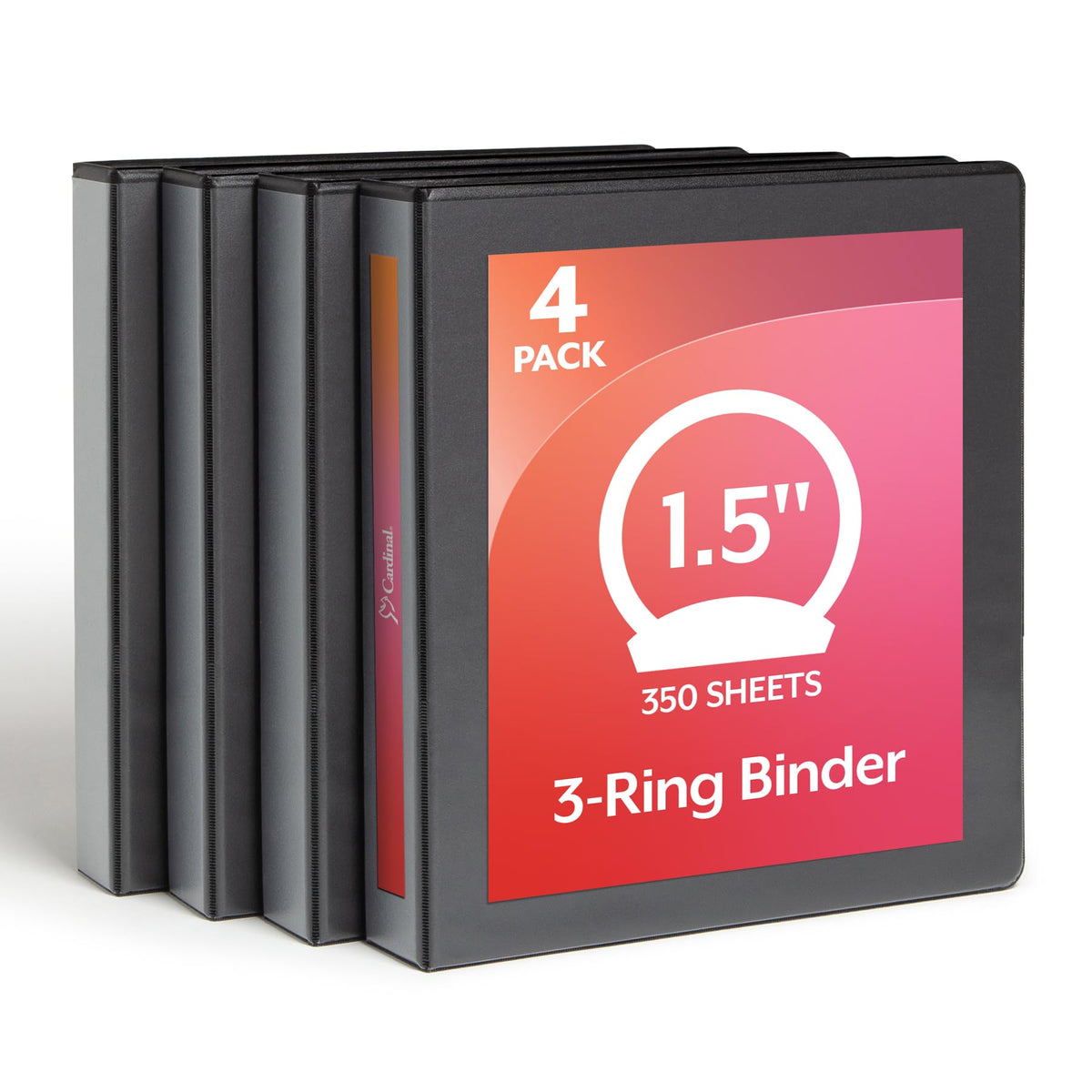 Cardinal Economy 3 Ring Binder, 1.5 Inch, Presentation View, Black, Holds 350 Sheets, Nonstick, PVC