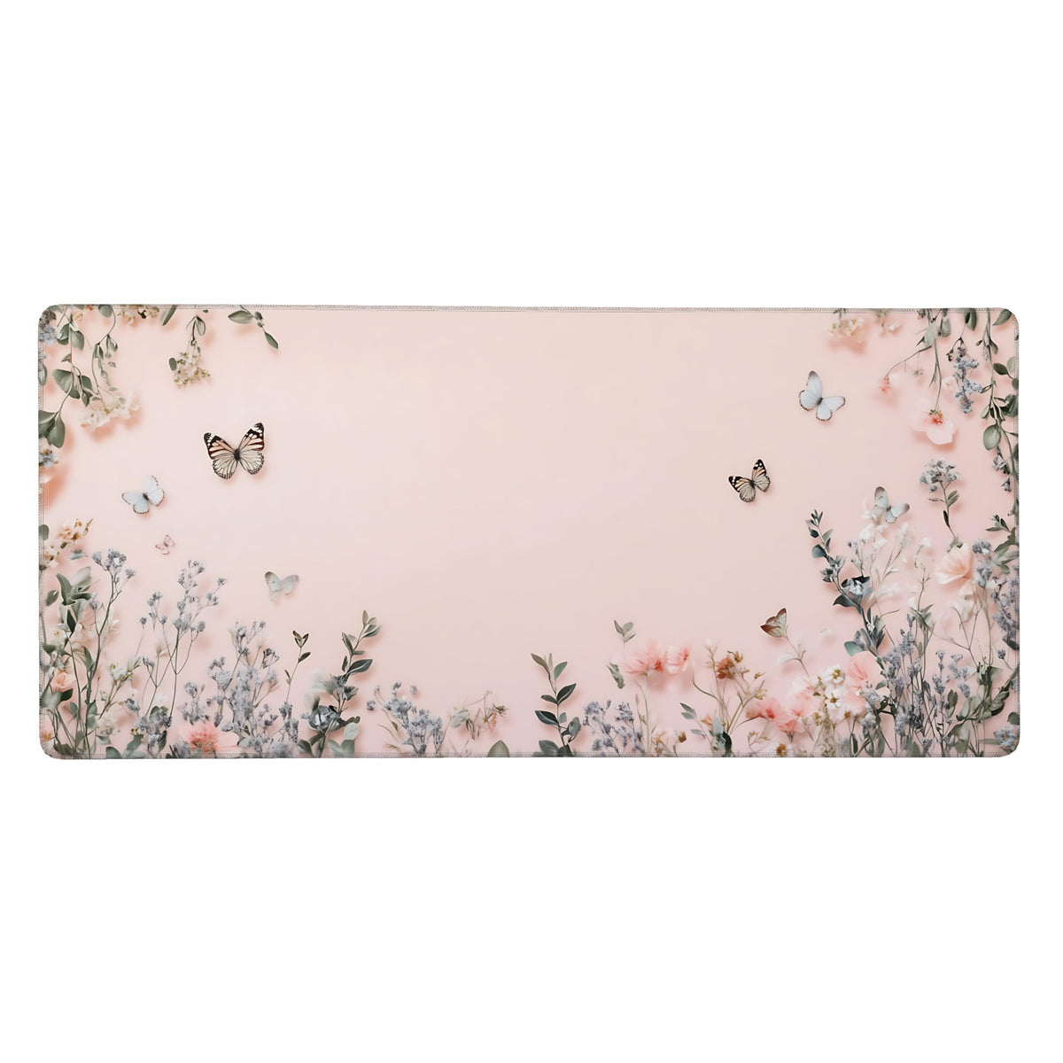 Cute Floral Aesthetic Wildflower Large Mouse Pad, Pink Macaron Desk Mat with Anti-Slip Base &