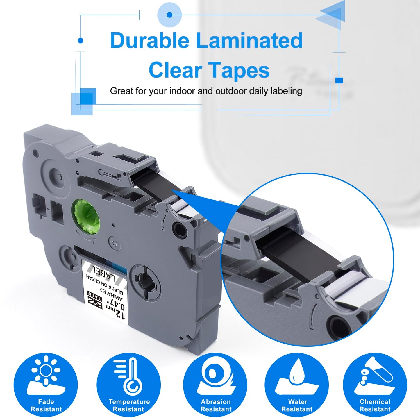 Womiten Label Tape 12mm 0.47 Laminated Clear TZe-131 TZe-135 Compatible for