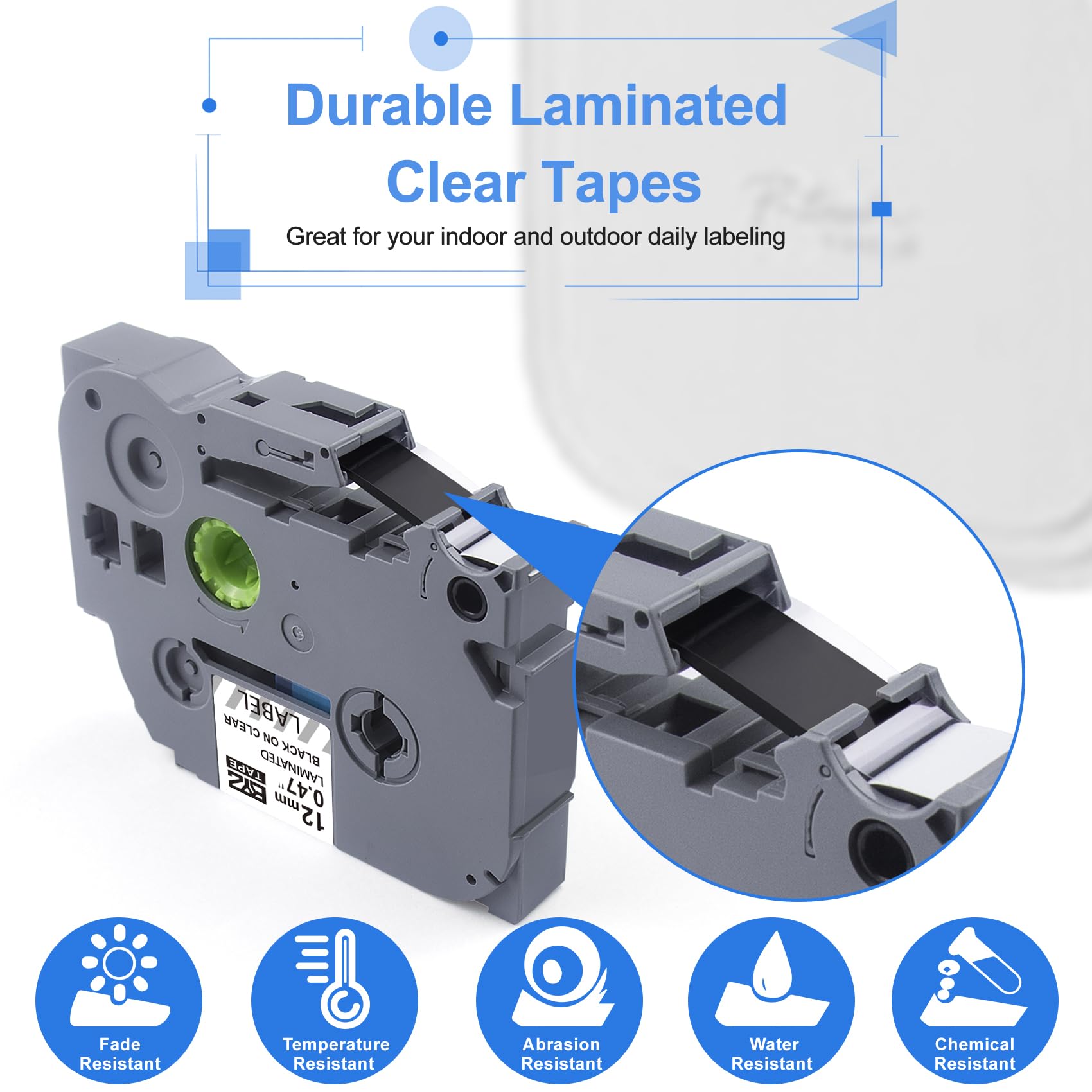 Womiten Label Tape 12mm 0.47 Laminated Clear TZe-131 TZe-135 Compatible for