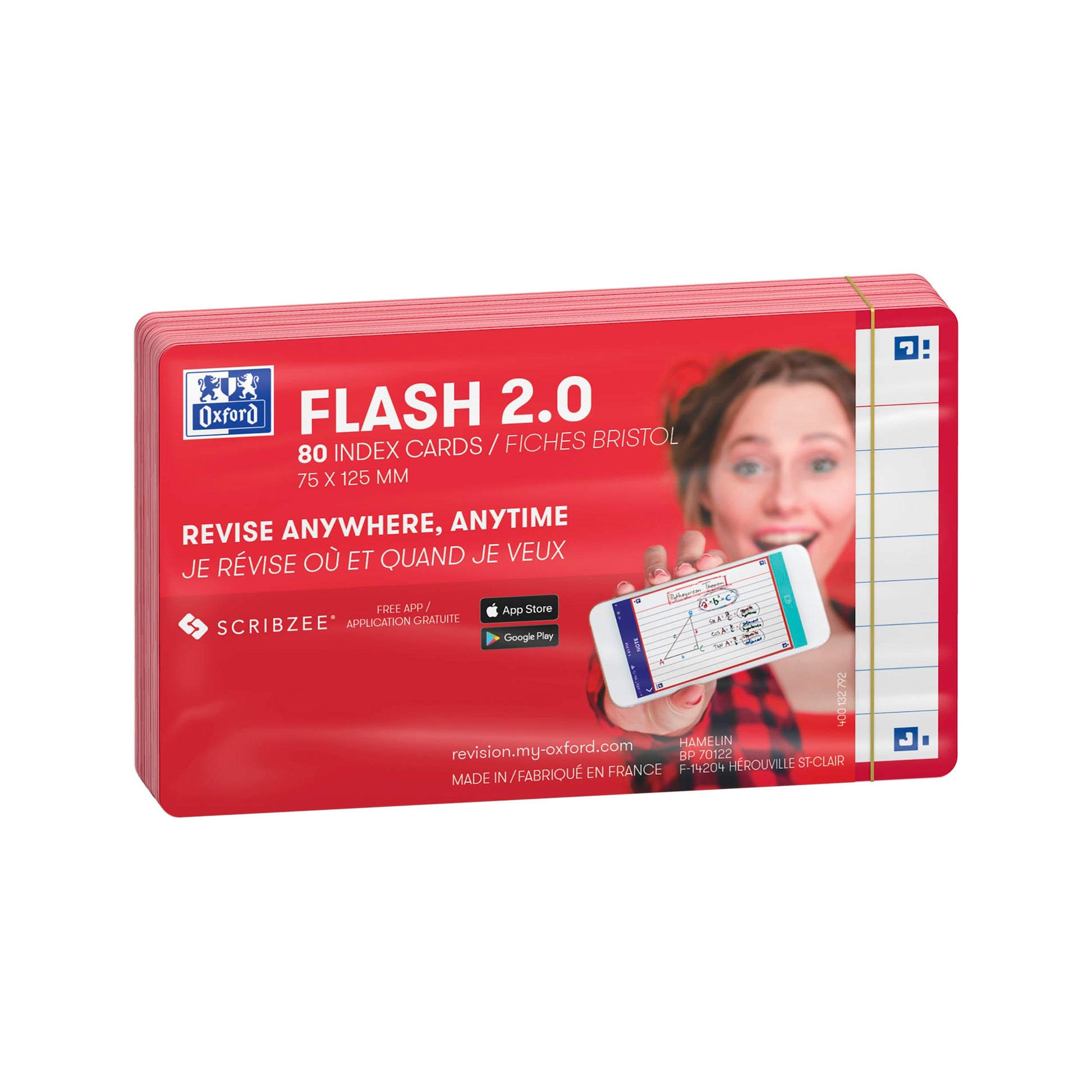 Oxford Flash Cards by, Ruled with Red Frame, Pack of 80 Cards, 7.5x12.5cm Size, 400133880