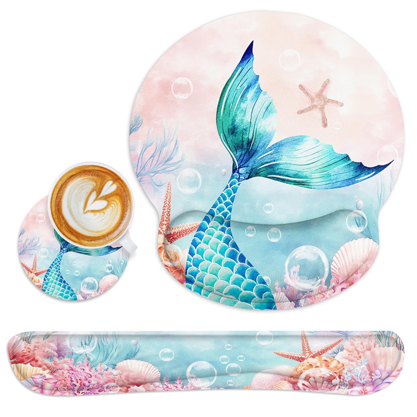 Britimes Ergonomic Mouse Pad Set with Wrist Rest, Mermaid Deep