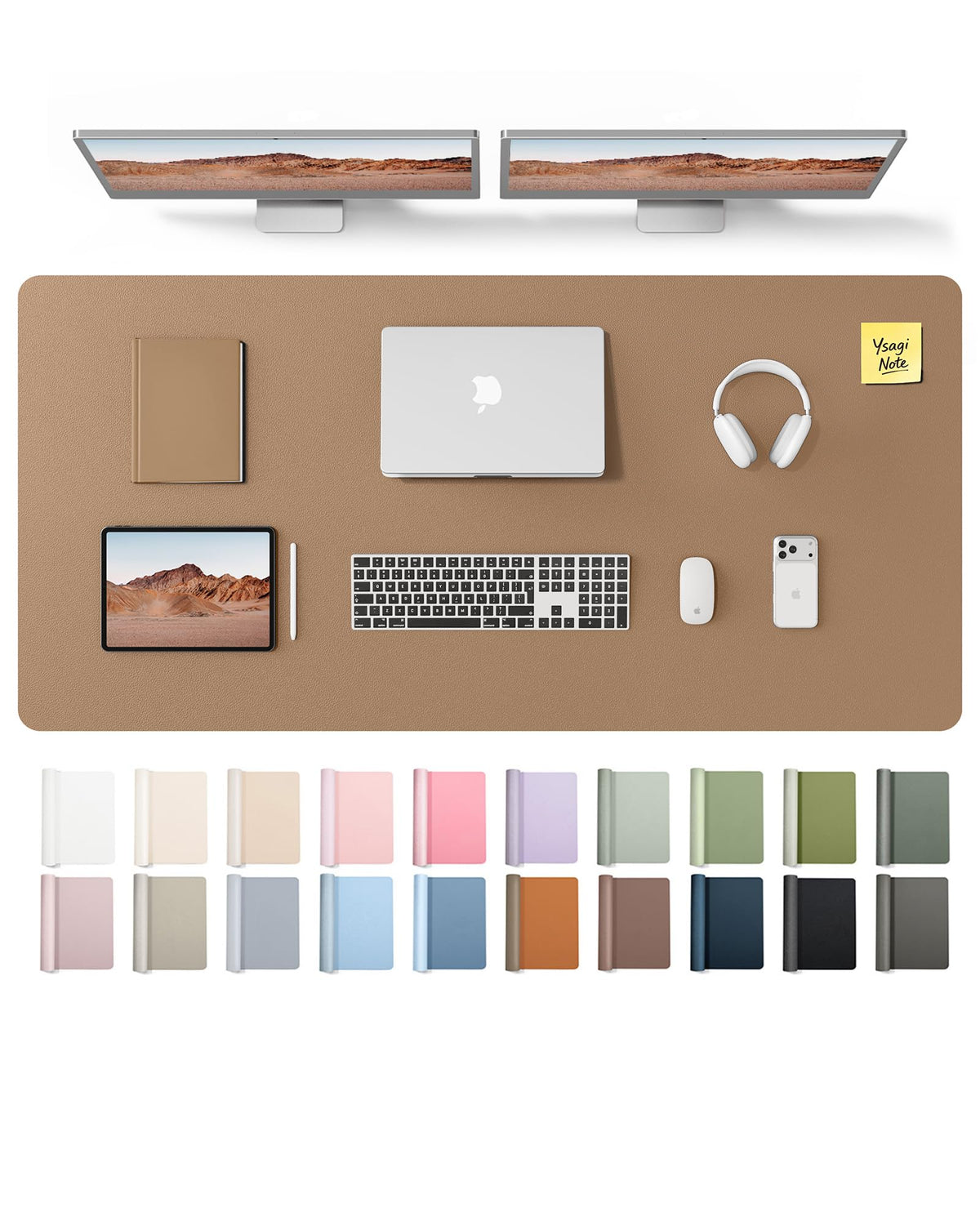 YSAGi Leather Desk Pad Protector, Office Desk Mat, Large Mouse Pad, Non-Slip PU Leather Desk