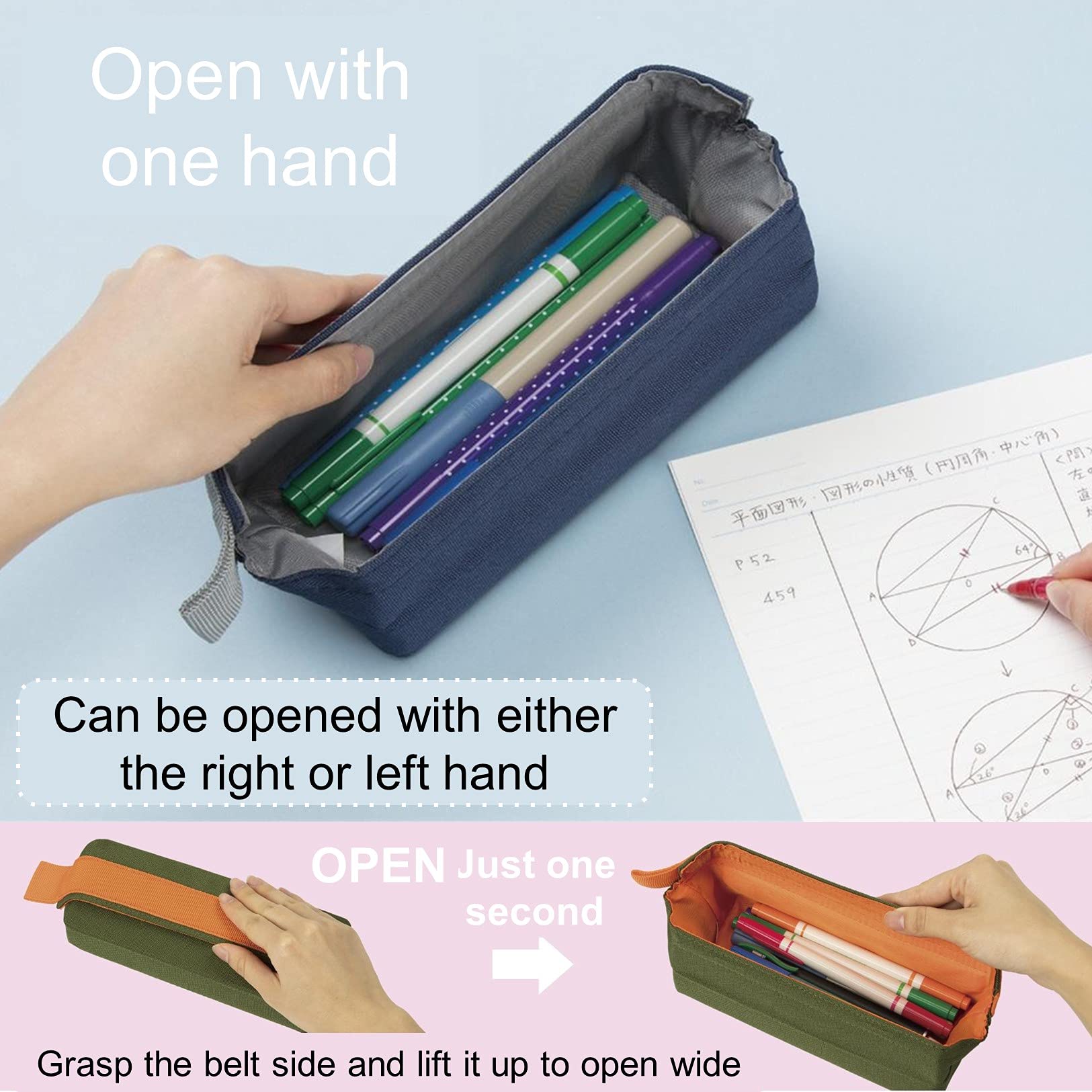 SUN-STAR Pen Case Arkno Large Capacity Pencil Holder Portable Pencil Pouch for Office Black S1419897