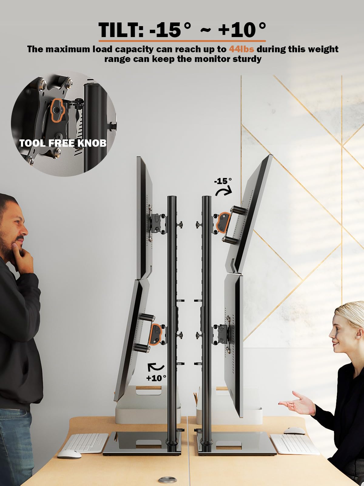 Dual Monitor Stand - Vertical Stack Screen Free-Standing Monitor Riser Fits Two 13 to 34 Inch