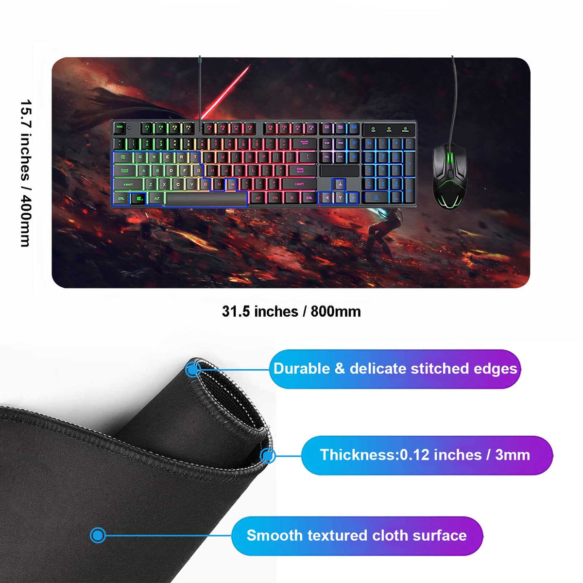 XXL Mouse Pad Ahsoka-Tano Vs Vader,Extra Large Gaming Mousepad Laptop Desk Mat,Non-Slip Rubber