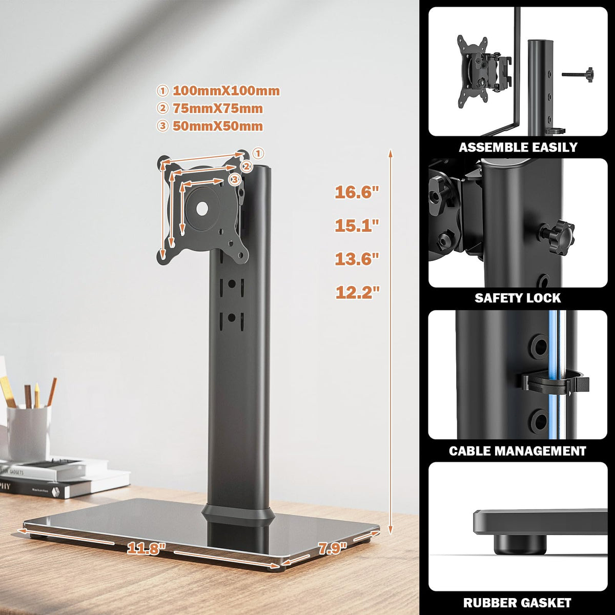 Single LCD Computer Monitor Free-Standing Desk Stand Mount Riser for 13 inch to 32 inch screen with