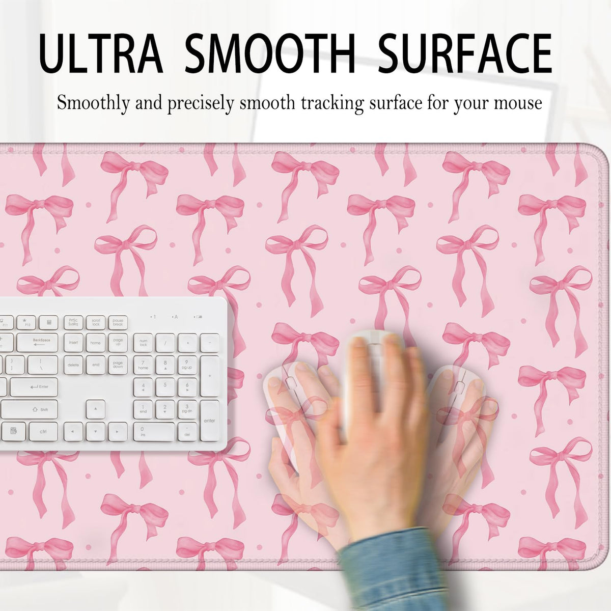 Foritho Cute Coquette Pink Bow Aesthetic Mouse Pad 31.5x15.7inch, Preppy Girly Pink Bow Mouse Pads