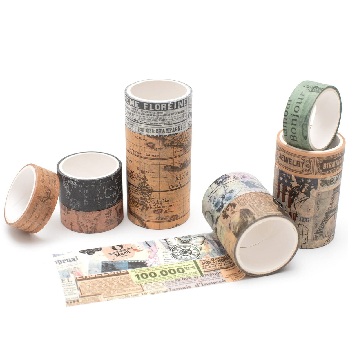 YUBX Vintage Washi Tape Set 10 Rolls Wide Decorative Antique Map Stamp Newspaper Masking Tapes for
