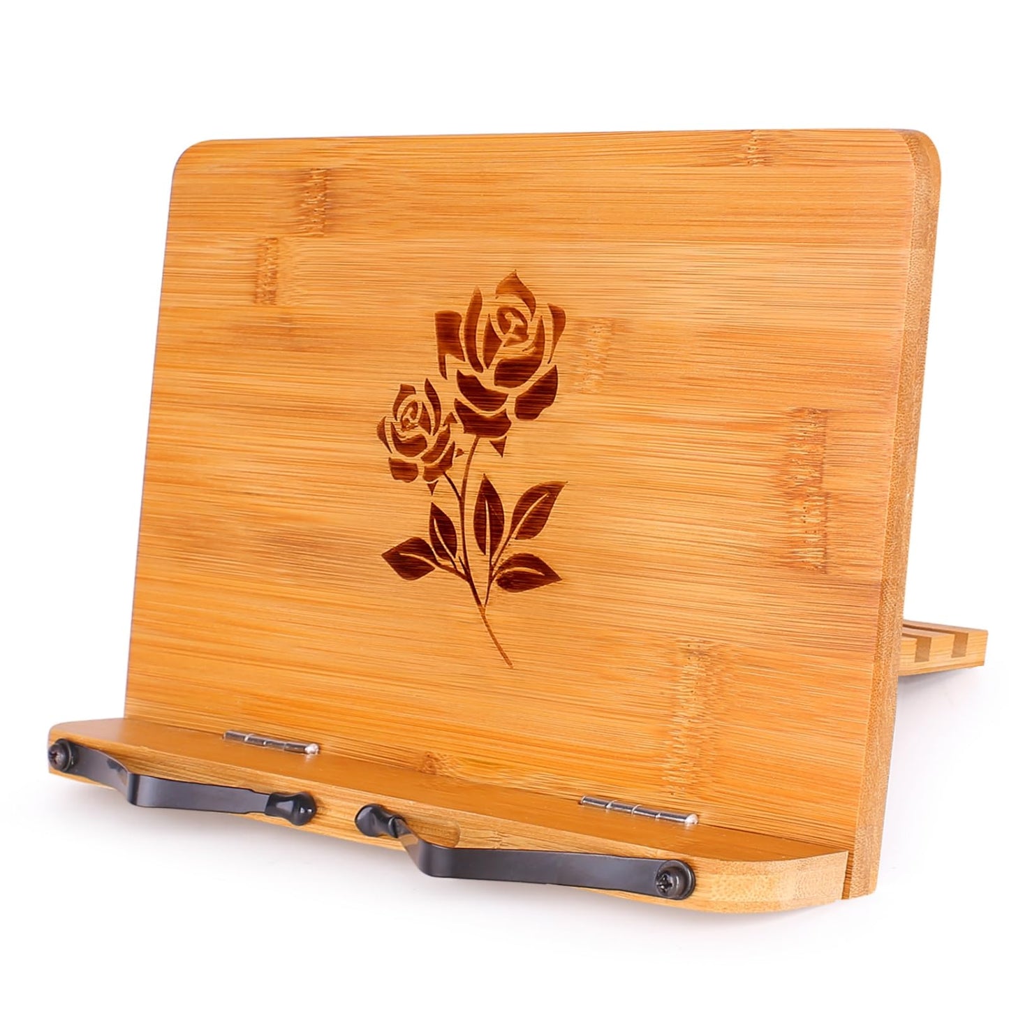 MEGREZ Foldable Bamboo Book Stand Adjustable Cookbook Reading Tablet Holder