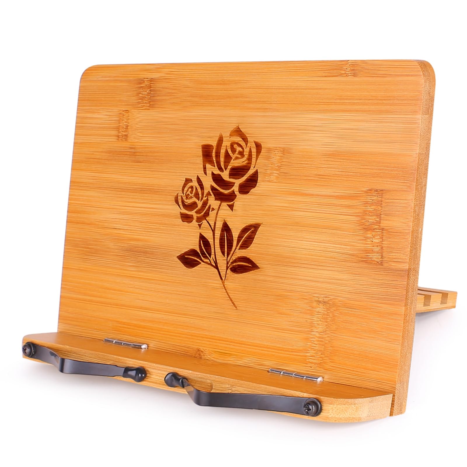 MEGREZ Foldable Bamboo Book Stand Adjustable Cookbook Reading Tablet Holder