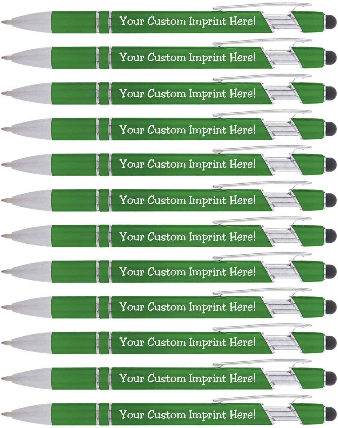 Express Pencils Modern Metallic Personalized Pens, Green, Ultra-Smooth Black Ink, Responsive Clip