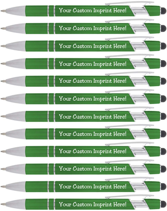 Express Pencils Modern Metallic Personalized Pens, Green, Ultra-Smooth Black Ink, Responsive Clip